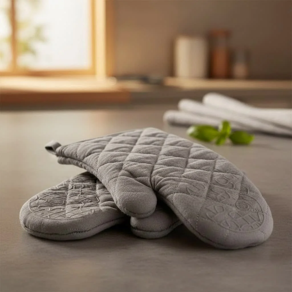 Oven mitts protecting hands from hot surfaces